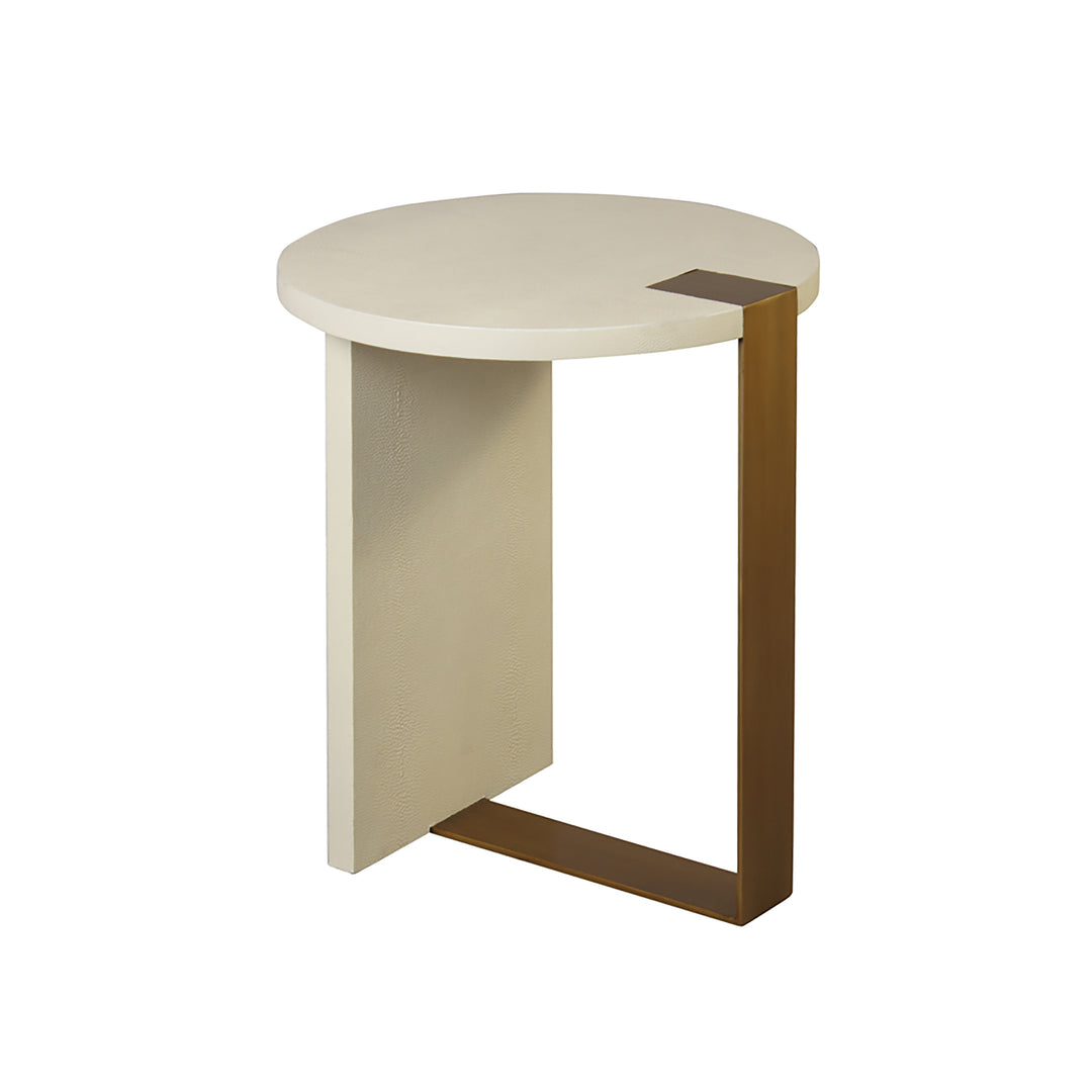 Round Side Table In Ant Brass & Cream Faux Shagreen - HARRINGTON CS