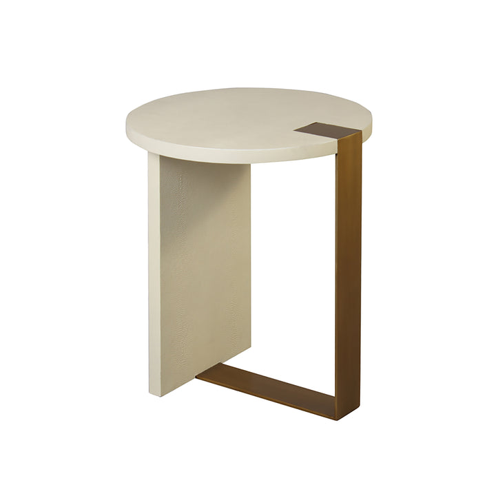 Round Side Table In Ant Brass & Cream Faux Shagreen - HARRINGTON CS