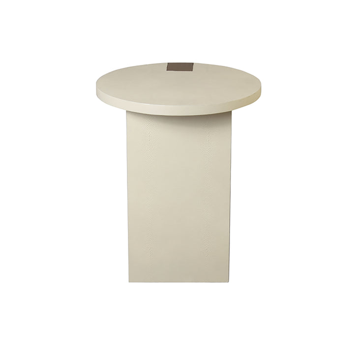 Round Side Table In Ant Brass & Cream Faux Shagreen - HARRINGTON CS