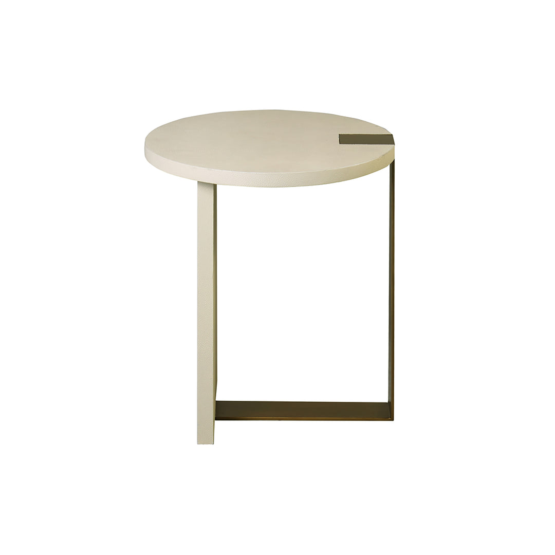 Round Side Table In Ant Brass & Cream Faux Shagreen - HARRINGTON CS