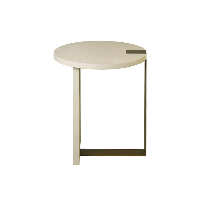 Round Side Table In Ant Brass & Cream Faux Shagreen - HARRINGTON CS