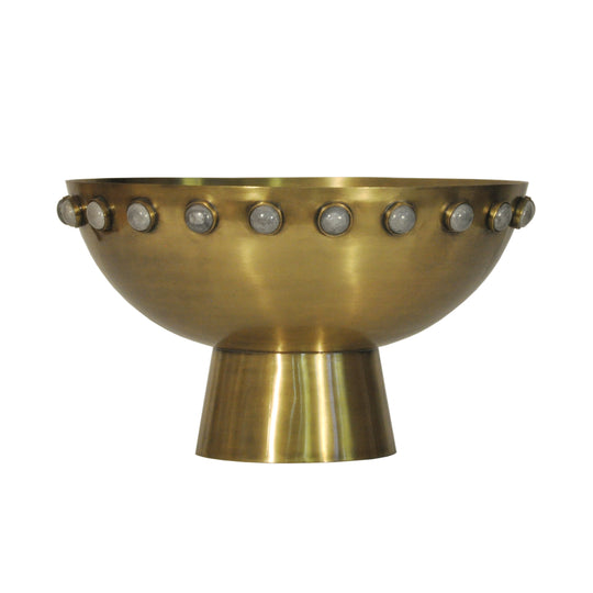 Antique Brass Bowl With Stone Detail - HARVEY