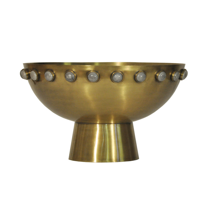Antique Brass Bowl With Stone Detail - HARVEY