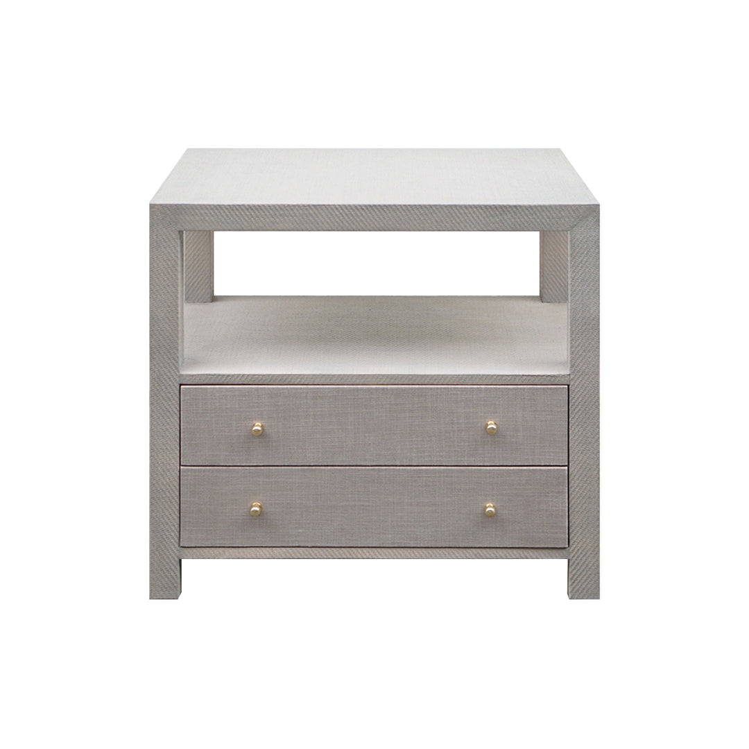 2 Drwr Side Table In Grey Grasscloth W.  Brass Hardware - HATTIE GRY