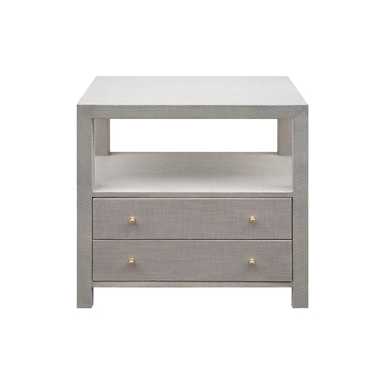 2 Drwr Side Table In Grey Grasscloth W.  Brass Hardware - HATTIE GRY