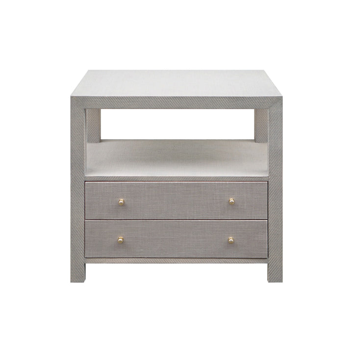 2 Drwr Side Table In Grey Grasscloth W.  Brass Hardware - HATTIE GRY