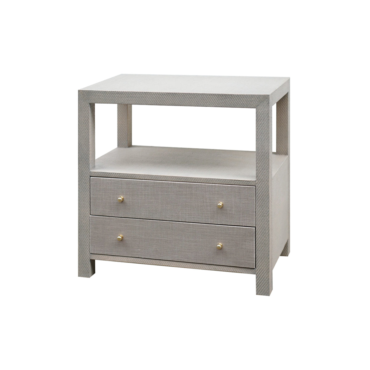 2 Drwr Side Table In Grey Grasscloth W.  Brass Hardware - HATTIE GRY
