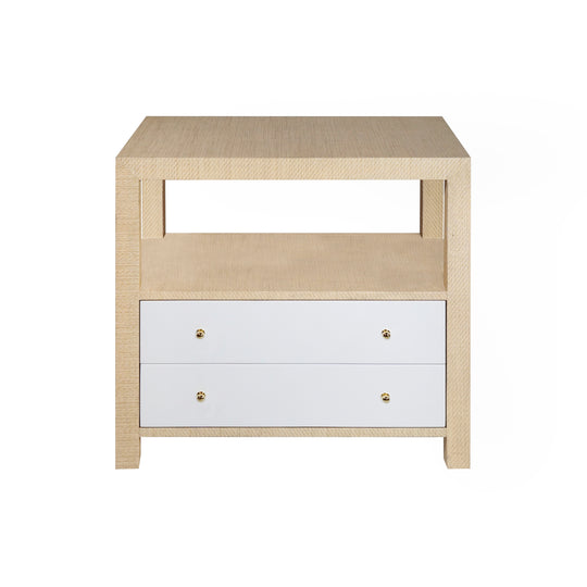 Side Table In Natural Grasscloth W.  Brass Hardware - HATTIE NAT