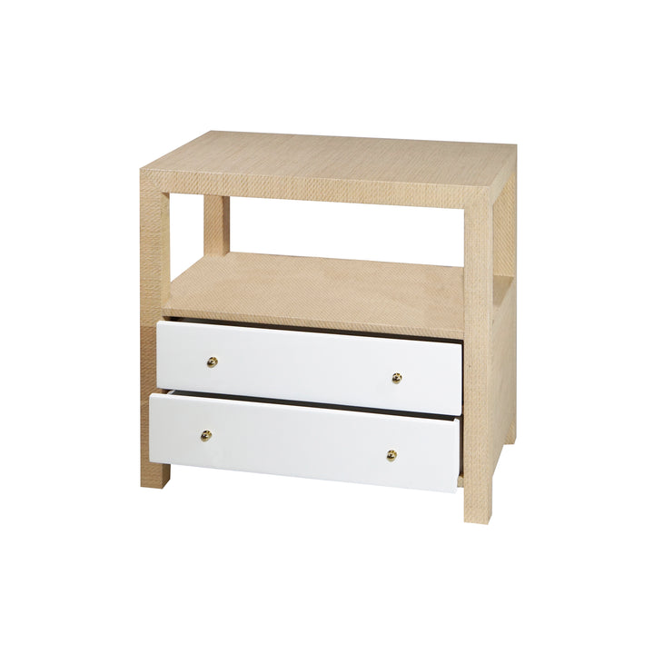 Side Table In Natural Grasscloth W.  Brass Hardware - HATTIE NAT
