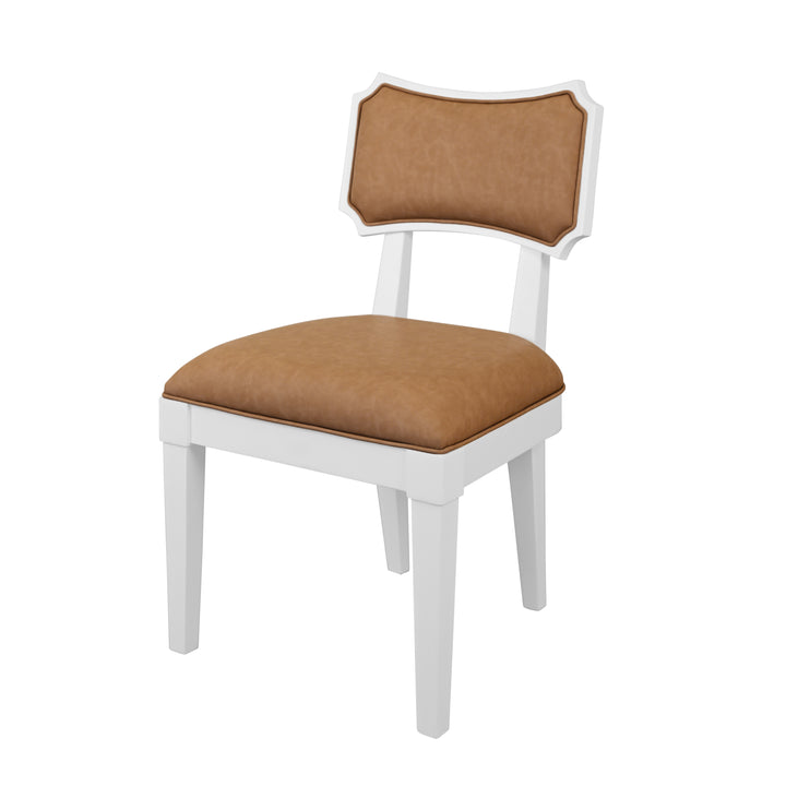 Bow Back Dining Chair In Matte White Lacquer With Camel Faux Leather Upholstery - HAYDEN CML