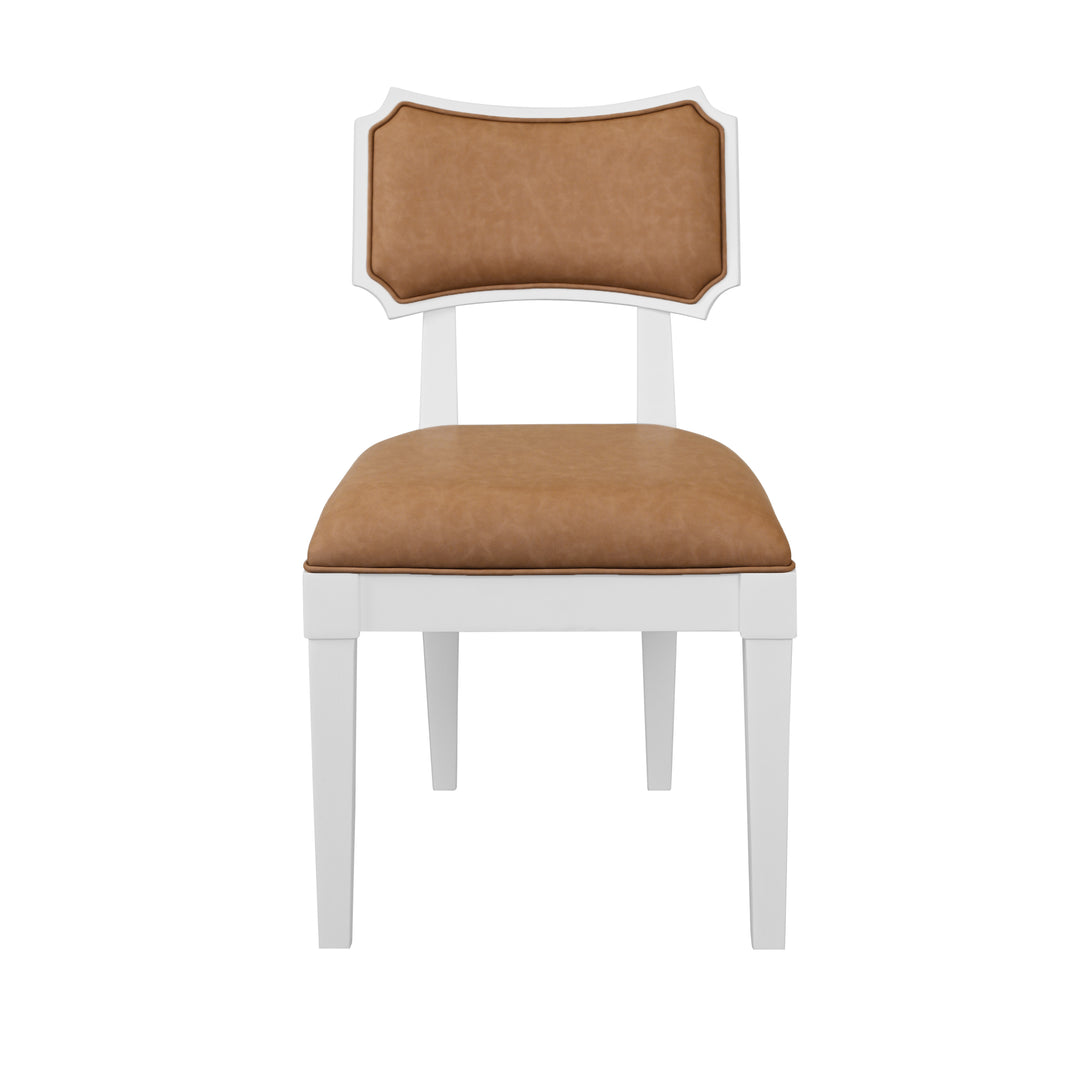 Bow Back Dining Chair In Matte White Lacquer With Camel Faux Leather Upholstery - HAYDEN CML
