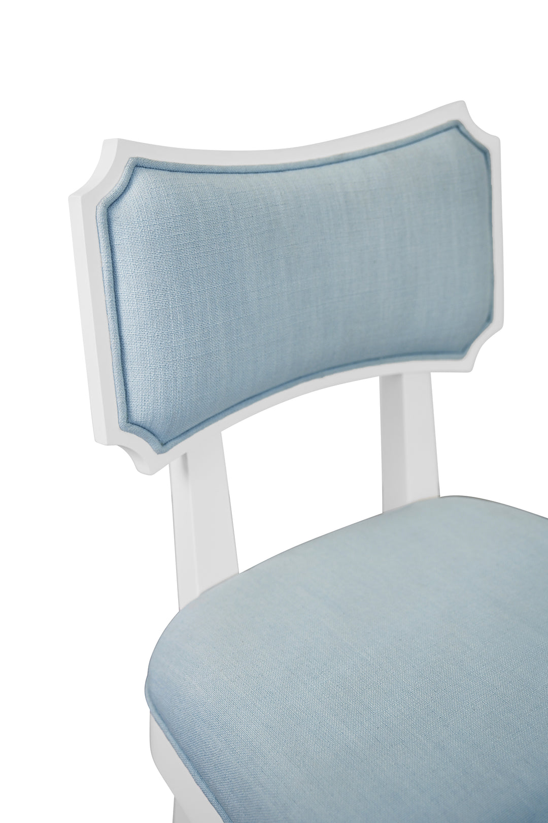 Bow Back Dining Chair In Matte White Lacquer With Performance Light Blue Linen Upholstery - HAYDEN LB