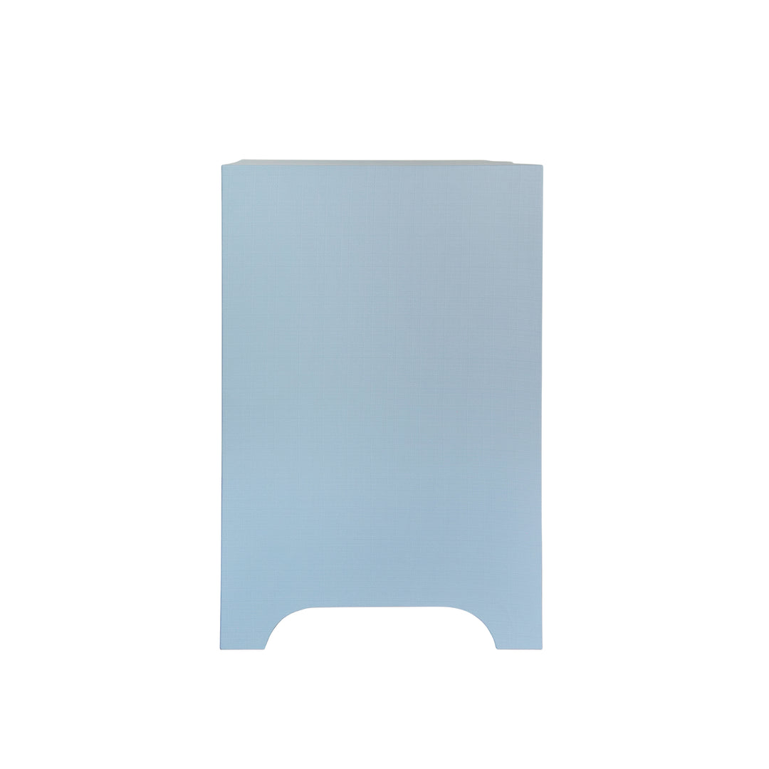 Curved Front Side Table With Two Drawers In Light Blue Textured Linen With Satin Brass Ring Hardware - HELENA LB