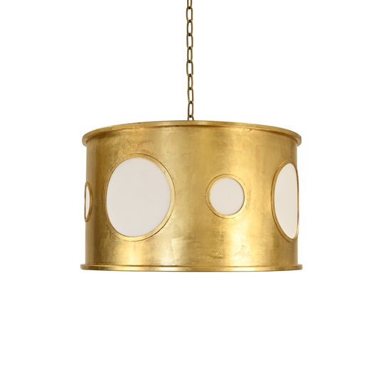 Drum Pendant With Inset Frosted Acrylic Circles In Gold Leaf - HORATIO G