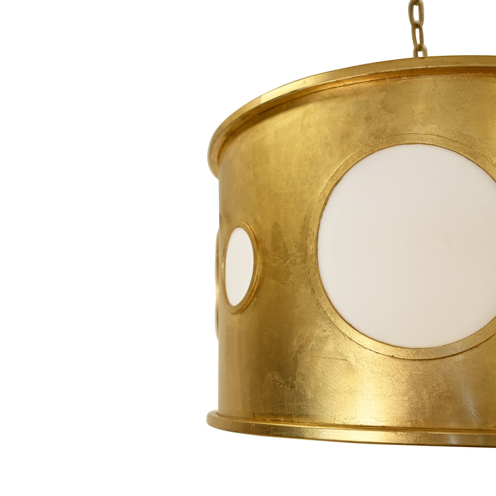 Drum Pendant With Inset Frosted Acrylic Circles In Gold Leaf - HORATIO G