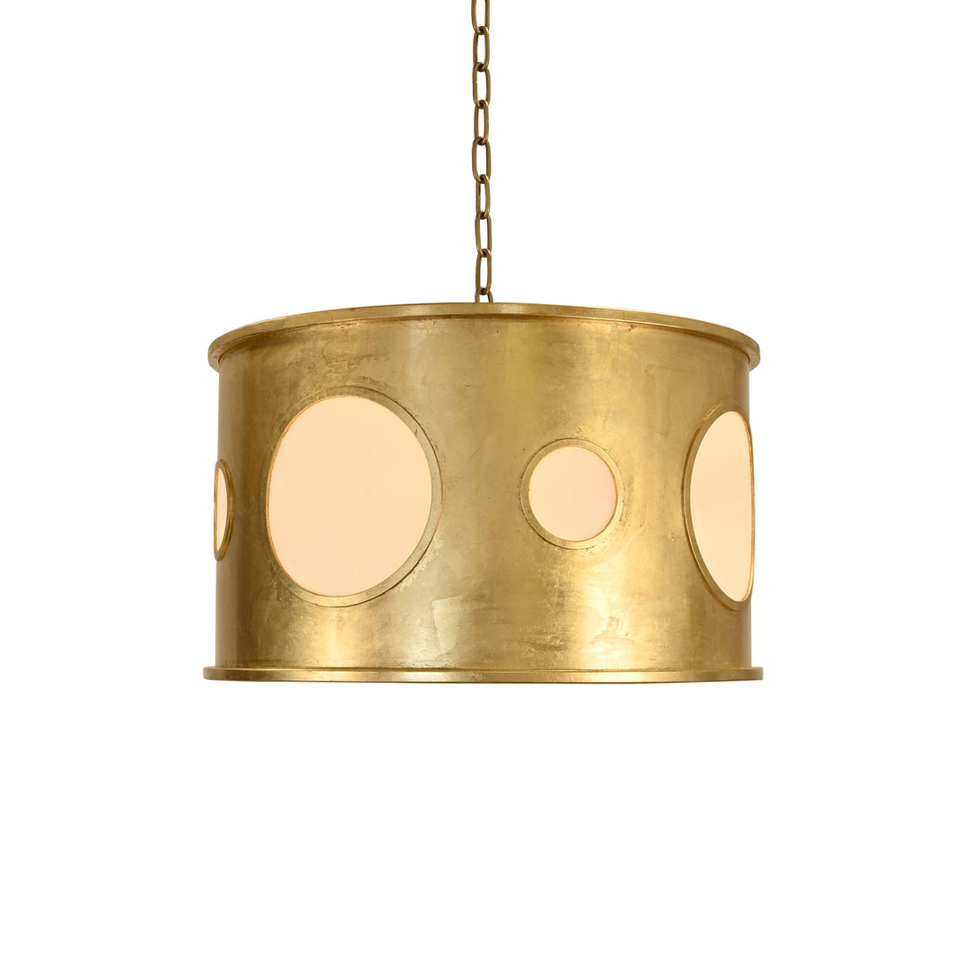 Drum Pendant With Inset Frosted Acrylic Circles In Gold Leaf - HORATIO G