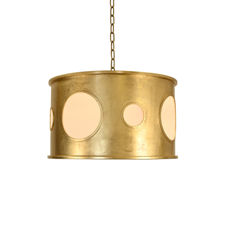 Drum Pendant With Inset Frosted Acrylic Circles In Gold Leaf - HORATIO G
