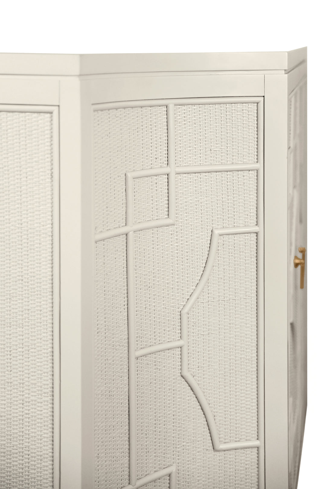 Two Door Decorative Rattan Overlay Cabinet With Curved Ends Painted In Antique White - ISABEL AW
