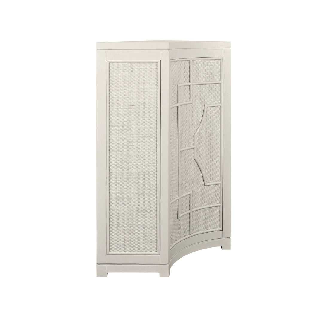 Two Door Decorative Rattan Overlay Cabinet With Curved Ends Painted In Antique White - ISABEL AW