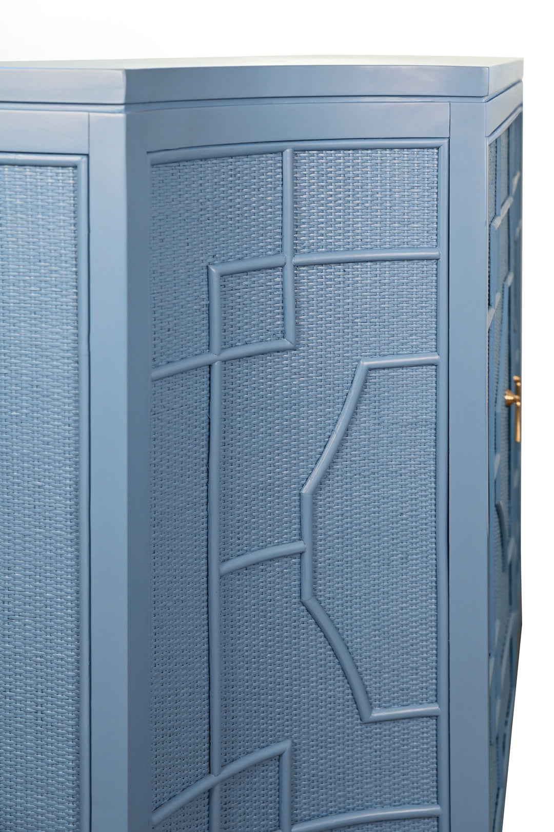Two Door Decorative Rattan Overlay Cabinet With Curved Ends Painted In Capri Blue - ISABEL CB