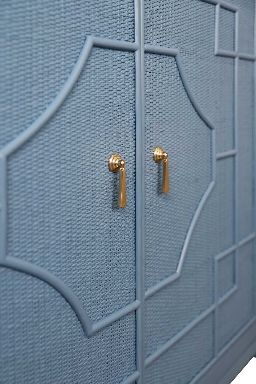 Two Door Decorative Rattan Overlay Cabinet With Curved Ends Painted In Capri Blue - ISABEL CB