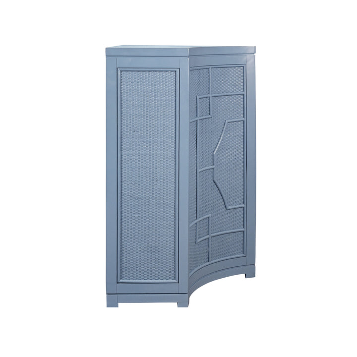Two Door Decorative Rattan Overlay Cabinet With Curved Ends Painted In Capri Blue - ISABEL CB