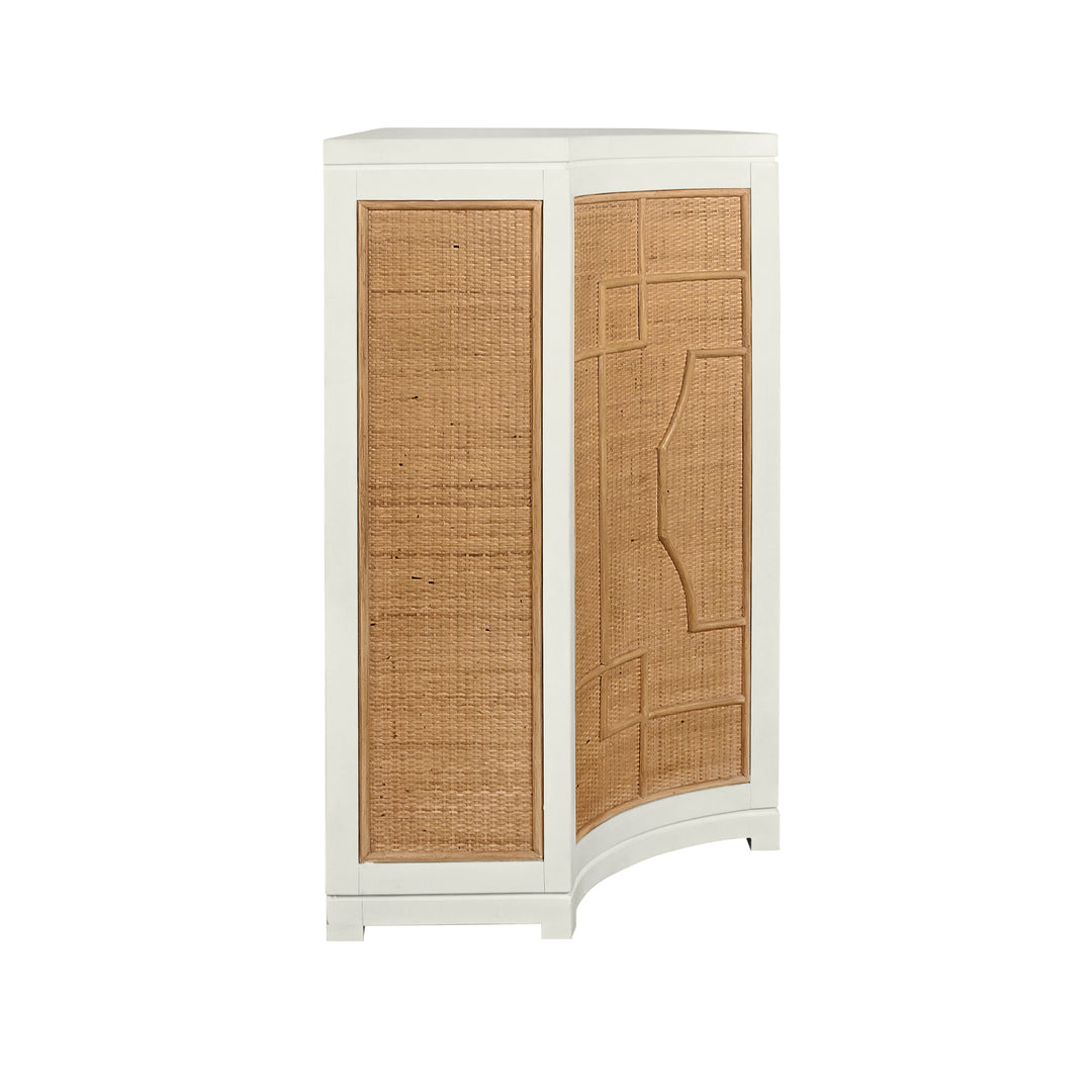 Two Door Decorative Rattan Overlay Cabinet With Curved Ends And Painted Matte White Case - ISABEL WH