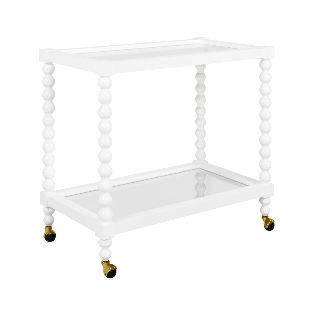 Bobbin Style Bar Cart In White Lacquer - ISADORE WH
