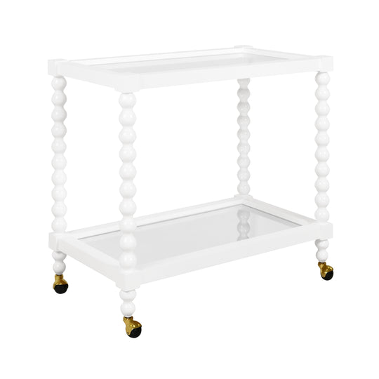 Bobbin Style Bar Cart In White Lacquer - ISADORE WH