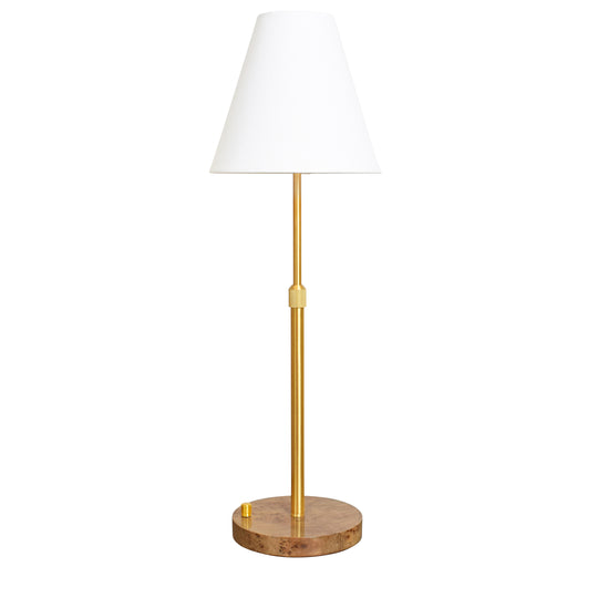 Rechareable Table Lamp With Adjustable Pole In Brass And White Linen Shade - JACE
