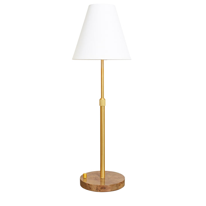Rechareable Table Lamp With Adjustable Pole In Brass And White Linen Shade - JACE