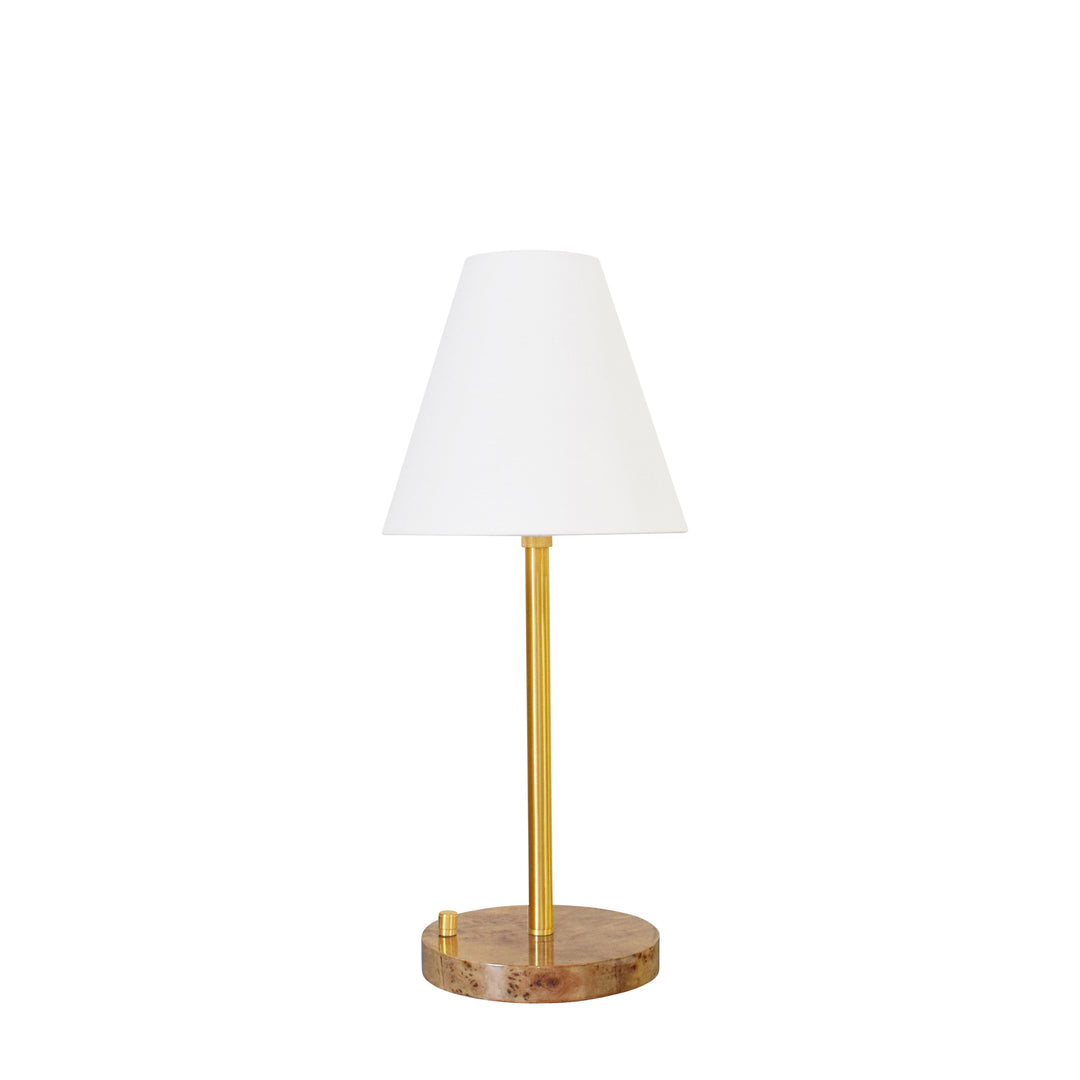 Rechareable Table Lamp With Adjustable Pole In Brass And White Linen Shade - JACE