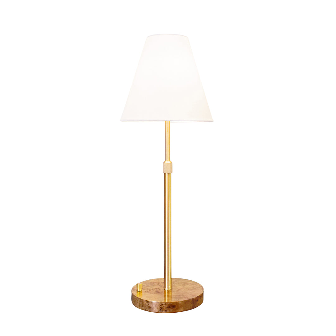 Rechareable Table Lamp With Adjustable Pole In Brass And White Linen Shade - JACE