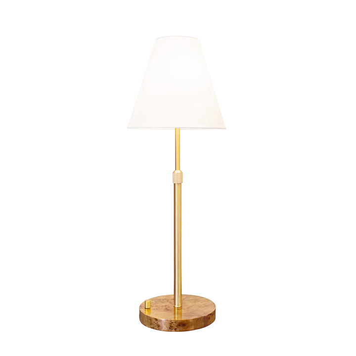 Rechareable Table Lamp With Adjustable Pole In Brass And White Linen Shade - JACE