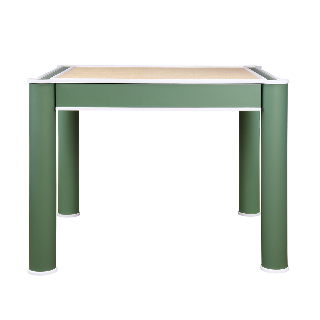 Square Two Drawer Round Leg Game Table In Matte Green Lacquer With Matte White Lacquer Edging - JACKIE GR