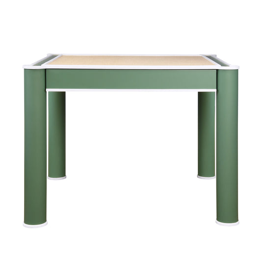 Square Two Drawer Round Leg Game Table In Matte Green Lacquer With Matte White Lacquer Edging - JACKIE GR