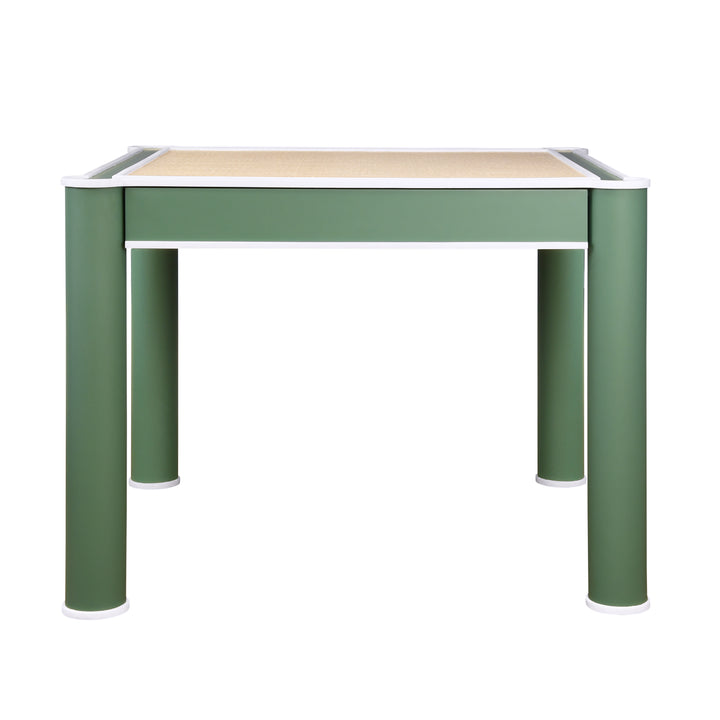 Square Two Drawer Round Leg Game Table In Matte Green Lacquer With Matte White Lacquer Edging - JACKIE GR