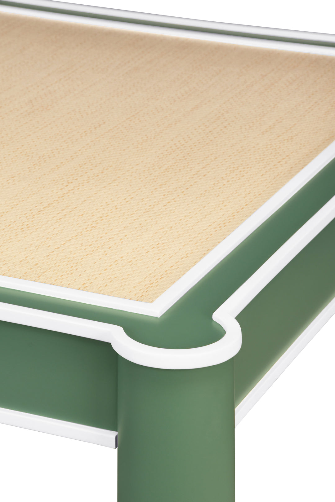 Square Two Drawer Round Leg Game Table In Matte Green Lacquer With Matte White Lacquer Edging - JACKIE GR