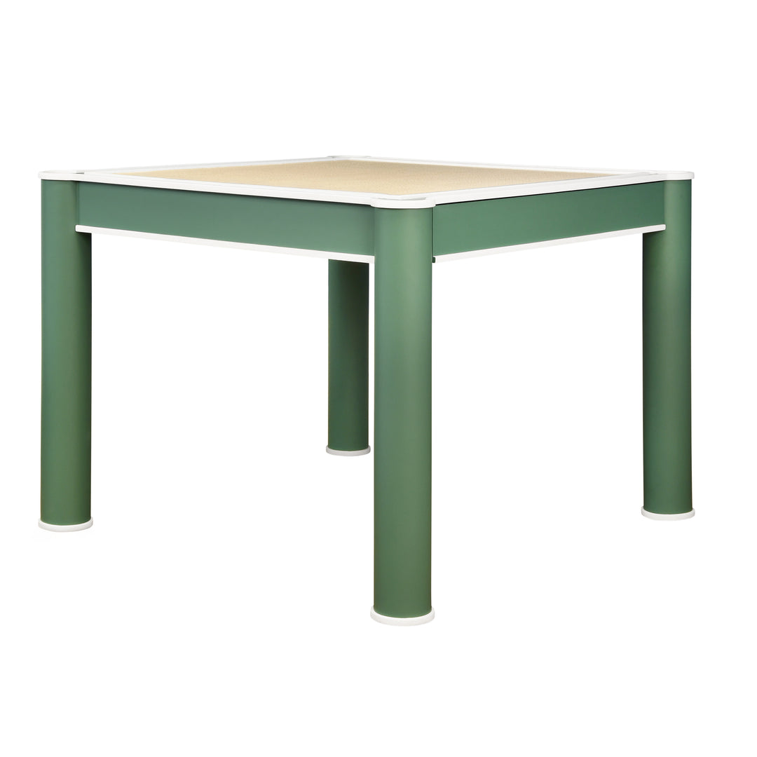 Square Two Drawer Round Leg Game Table In Matte Green Lacquer With Matte White Lacquer Edging - JACKIE GR