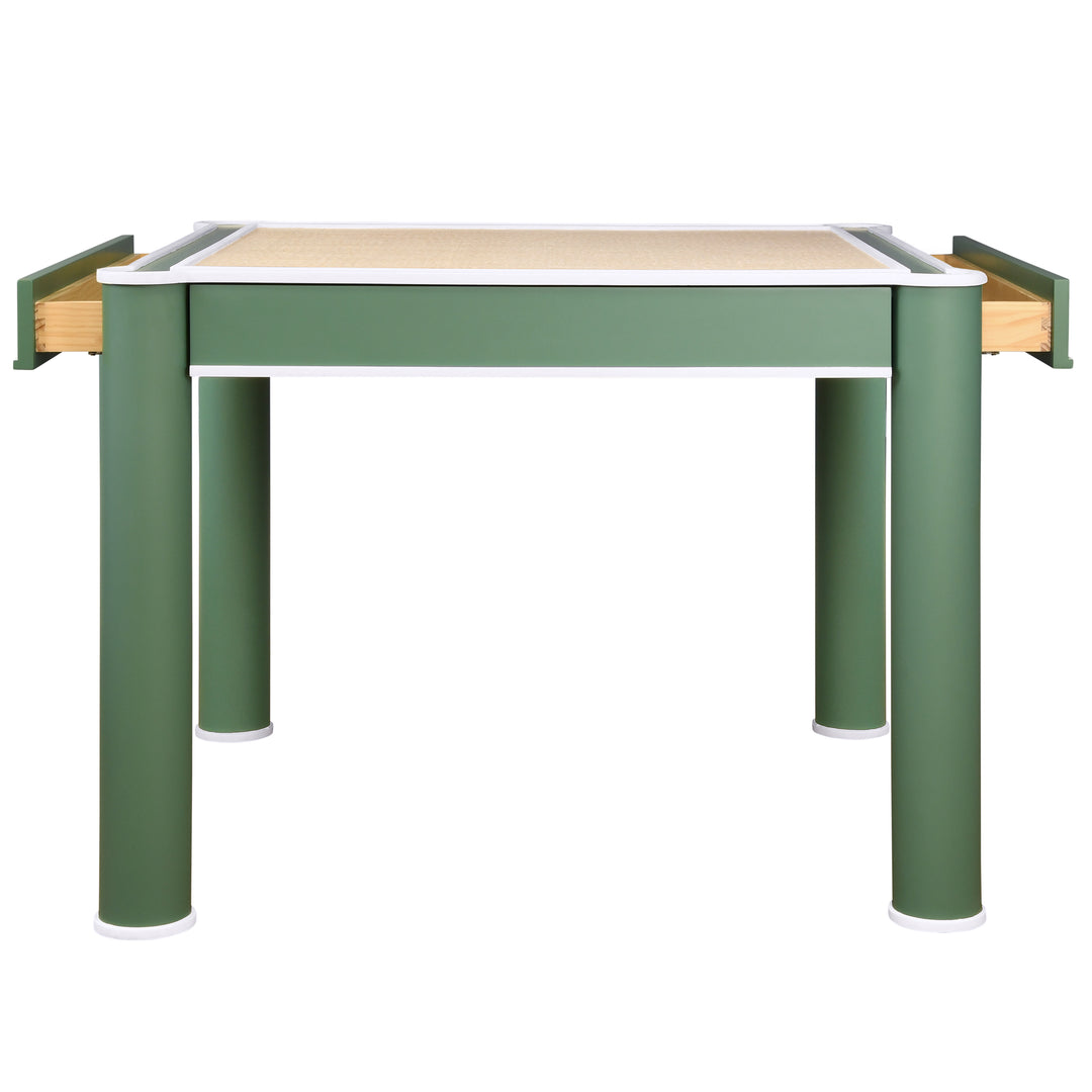 Square Two Drawer Round Leg Game Table In Matte Green Lacquer With Matte White Lacquer Edging - JACKIE GR