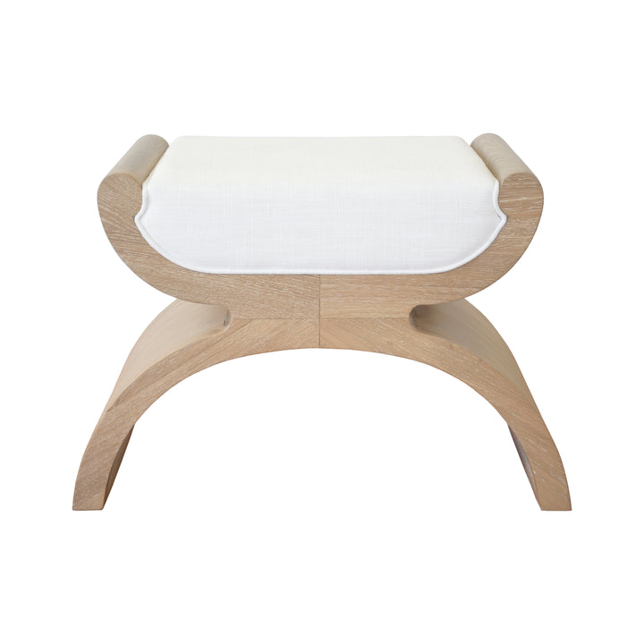 Curved Base Stool With White Linen Cushion In Cerused Oak - JANNA CO