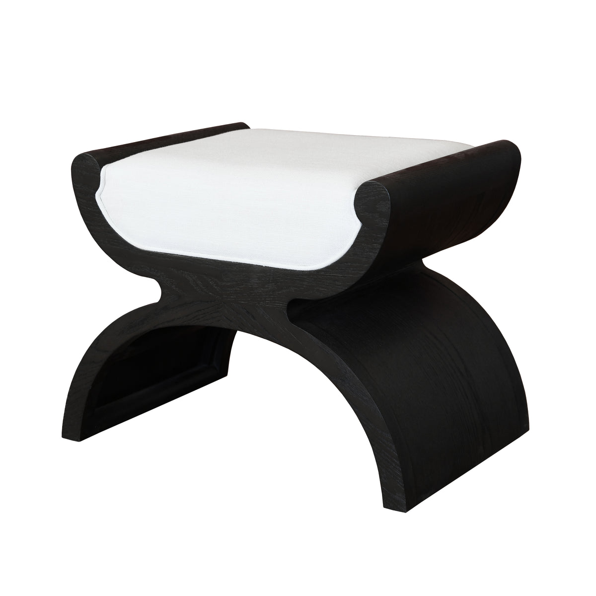 Curved Base Stool With White Linen Cushion In Espresso Oak - JANNA ES