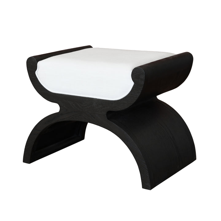 Curved Base Stool With White Linen Cushion In Espresso Oak - JANNA ES