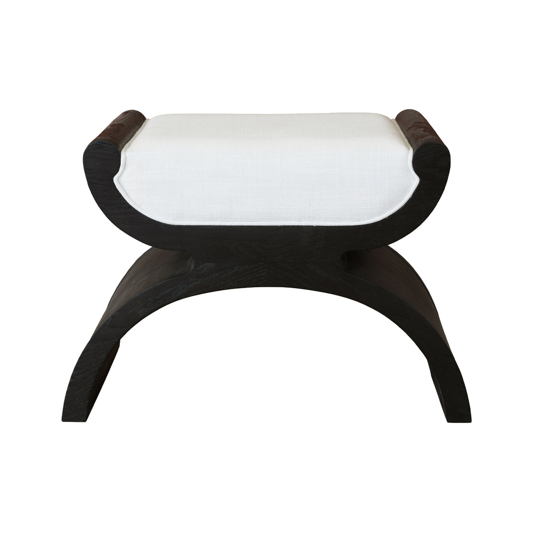 Curved Base Stool With White Linen Cushion In Espresso Oak - JANNA ES