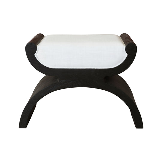 Curved Base Stool With White Linen Cushion In Espresso Oak - JANNA ES