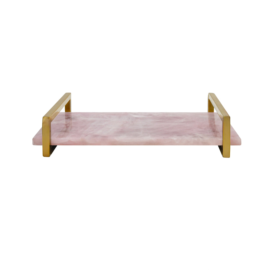 Pink Quartz Tray With Brass Handles - JARVIS PKQ