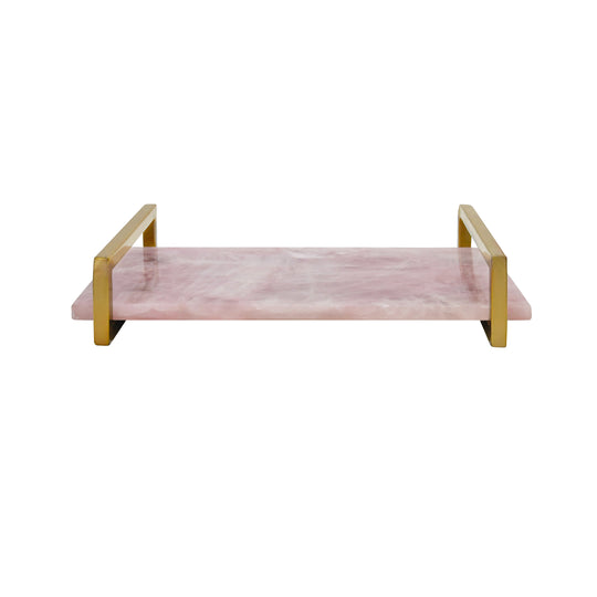 Pink Quartz Tray With Brass Handles - JARVIS PKQ