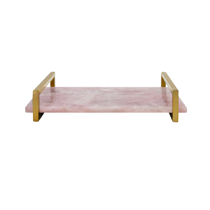 Pink Quartz Tray With Brass Handles - JARVIS PKQ