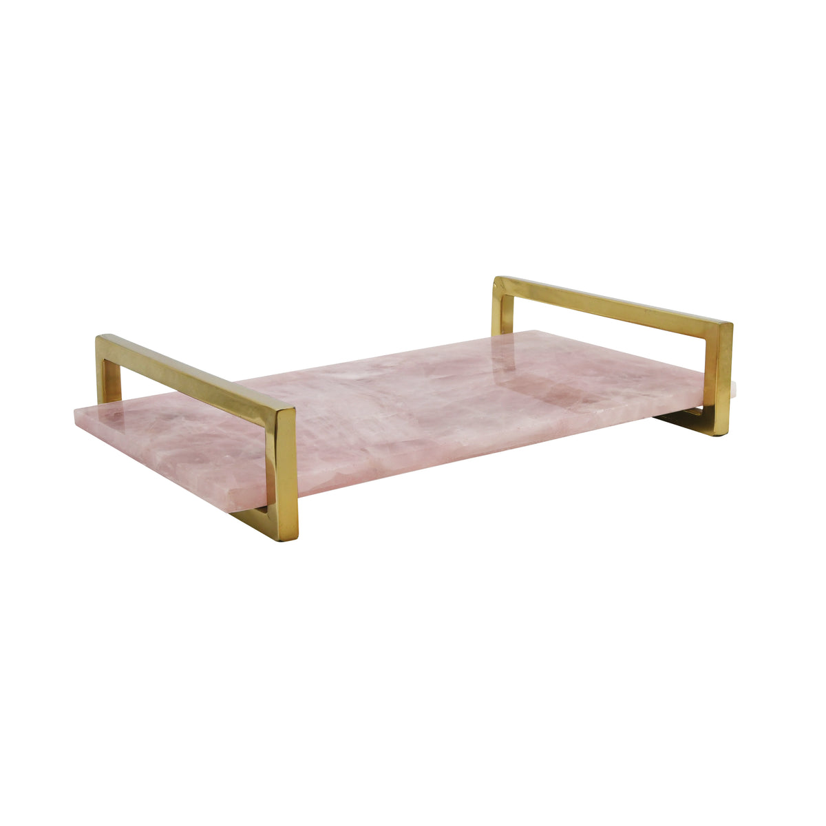 Pink Quartz Tray With Brass Handles - JARVIS PKQ