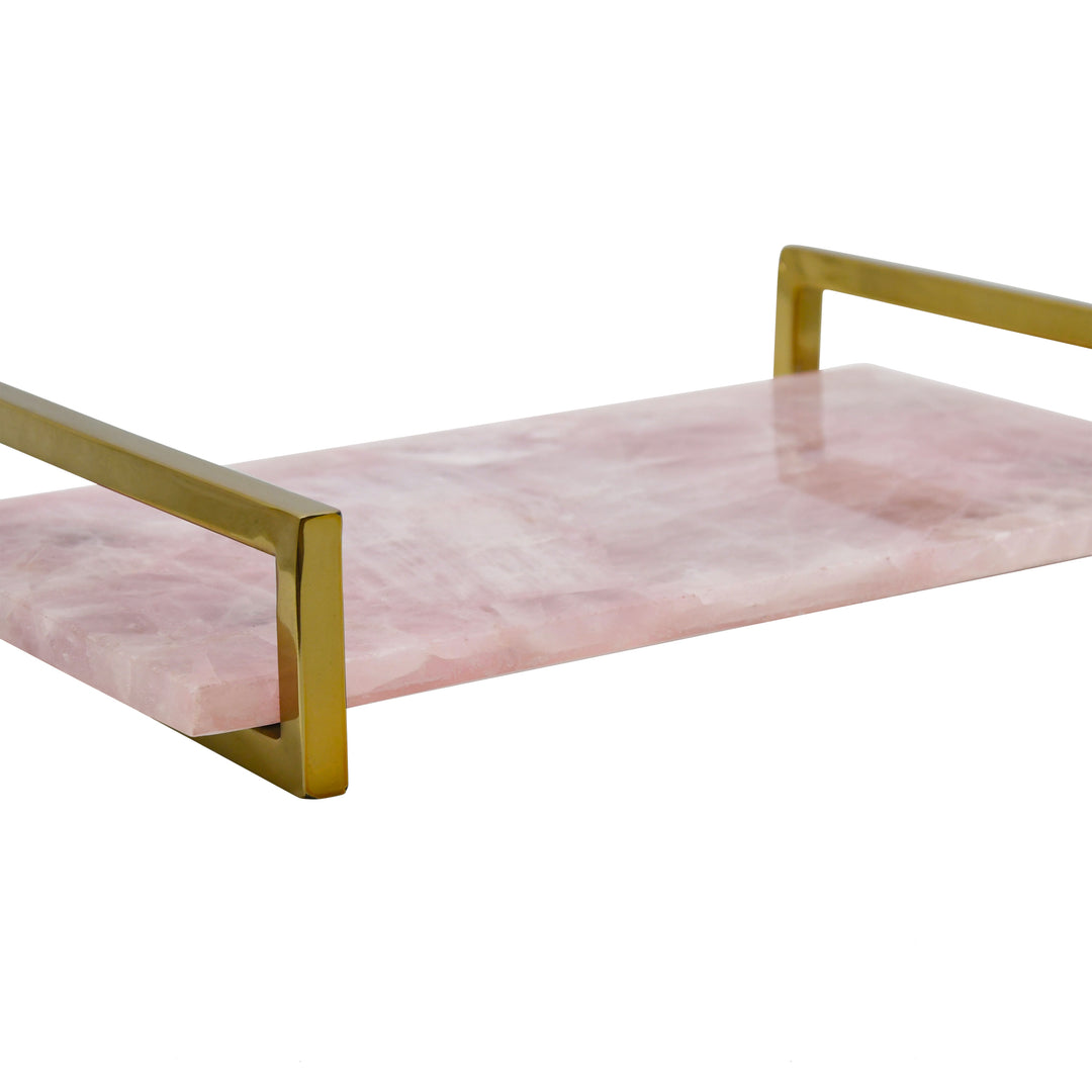 Pink Quartz Tray With Brass Handles - JARVIS PKQ